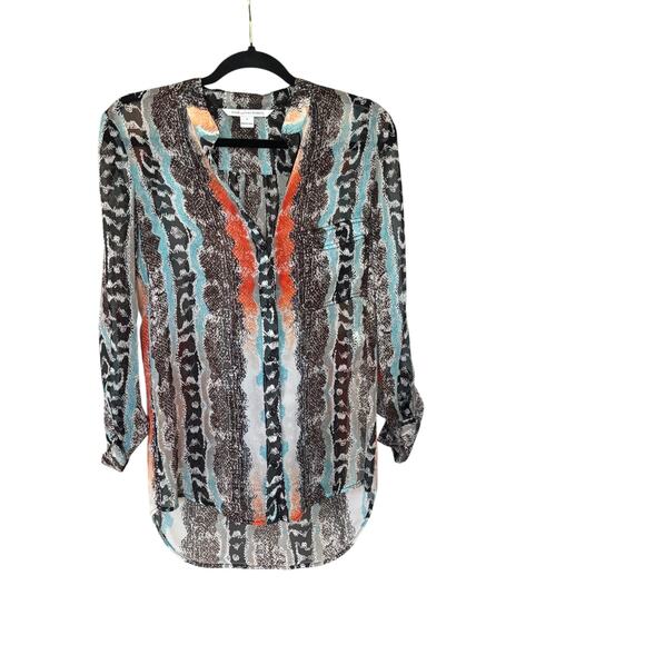 DVF Diane von Furstenberg Silk Gilmore Print Chiffon Blouse Top Size 0 - Picture 1 of 13